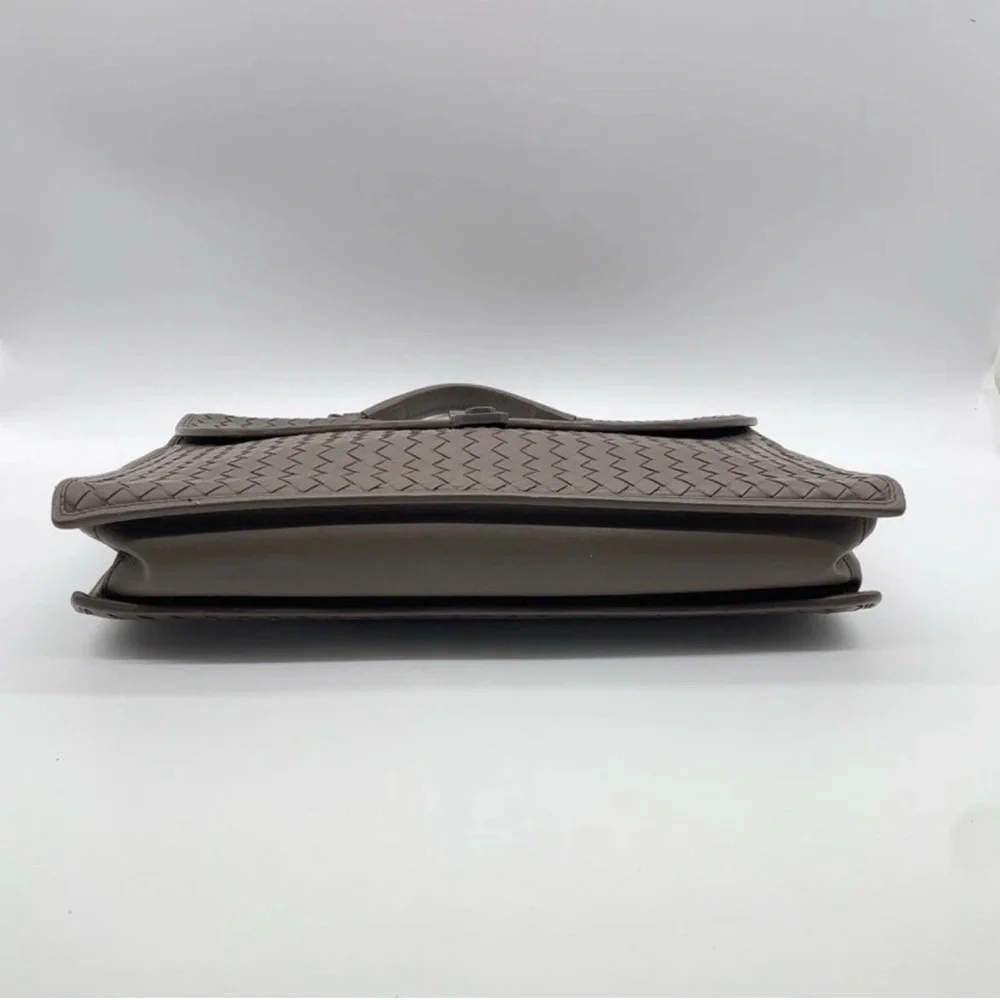 BOTTEGA VENETA Unisex Sophisticated Intrecciato Grey Woven Leather Briefcase